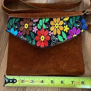 Embroidered Floral Brown Crossbody Bag